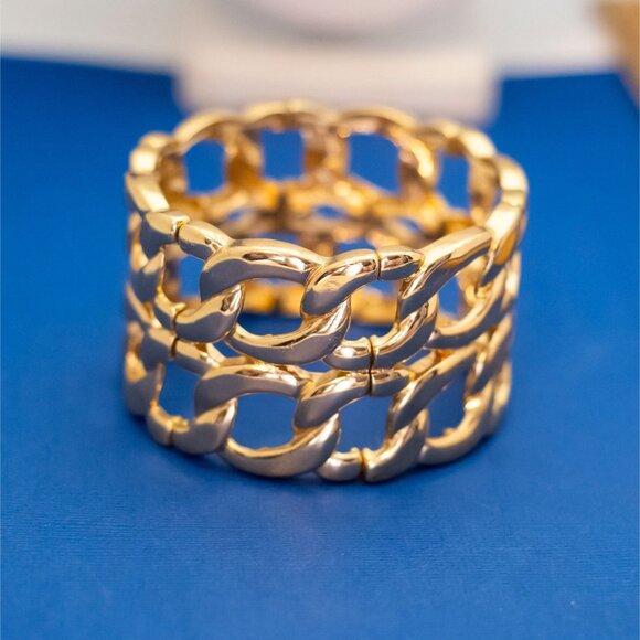 8 inch, Vintage Double Curb Chain Stacked Gold Tone Bangle - DX9 - Picture 1 of 3